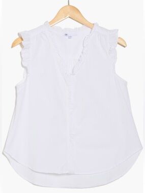 Daniel Rainn Ruffle Button Up Sleeveless Top White Cotton NWT Medium